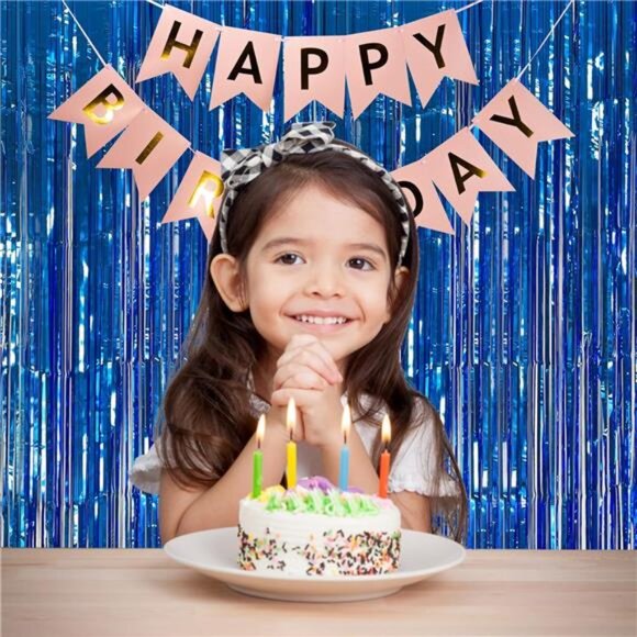 Blue Tinsel Party Backdrop 2 Pack Ocean Streamers Birthday Wedding Photo Booth D - Picture 2 of 8